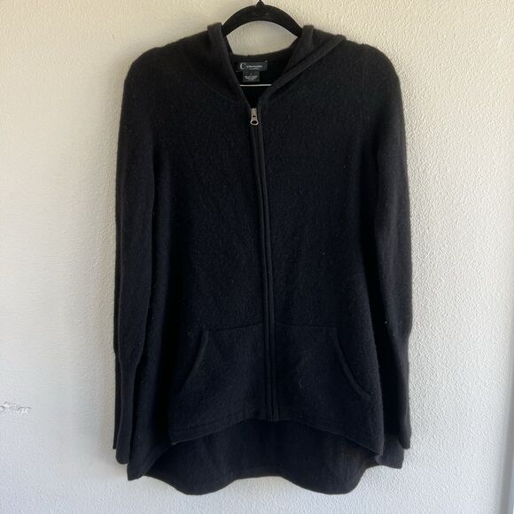 C by Bloomingdales Women's Black 100% Cashmere Full Zip Hoodie Sweater Size S - Picture 1 of 7